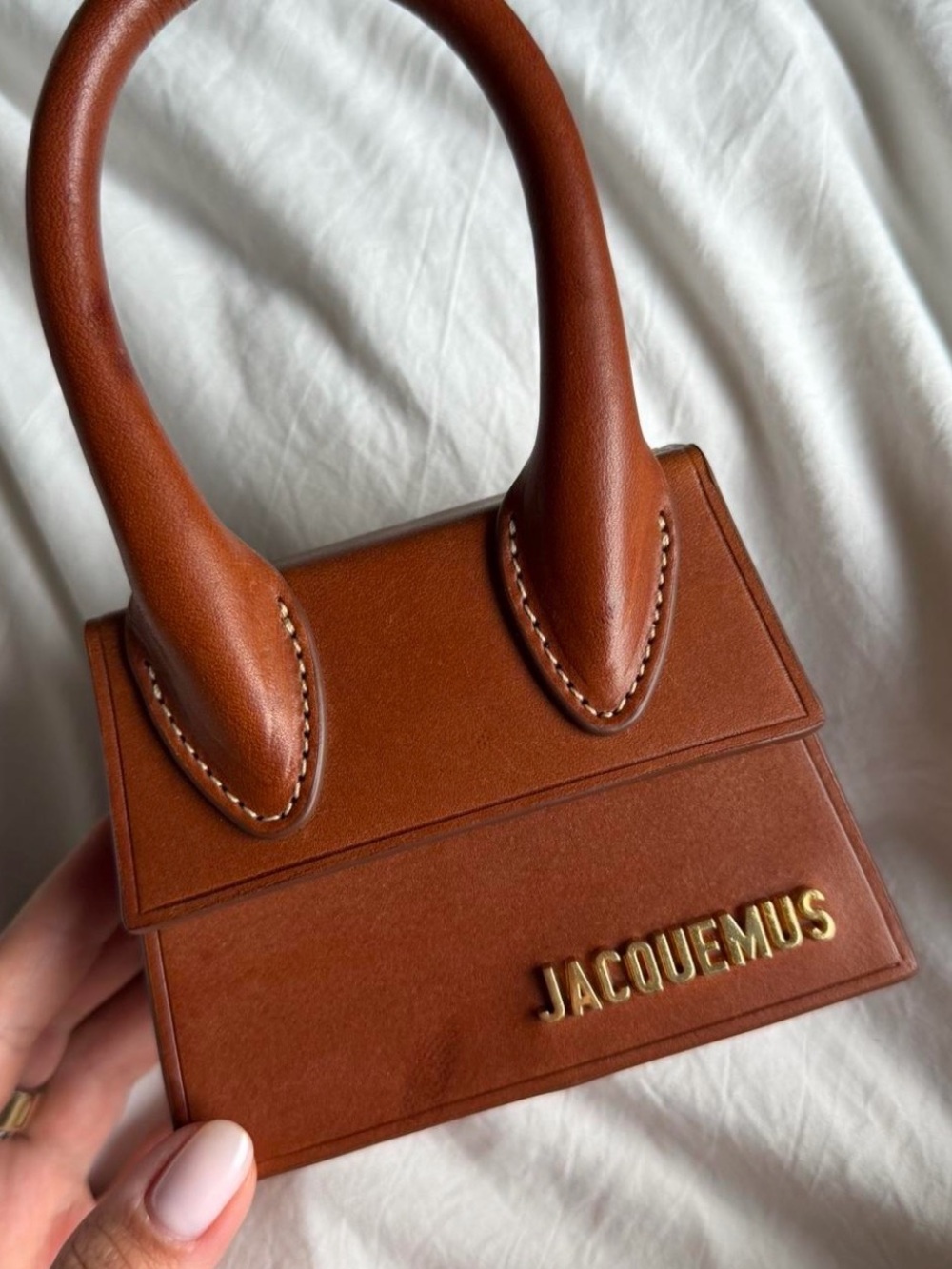 Jacquemus Tan Le Chiquito Top-Handle Mini Bag with Gold Logo
